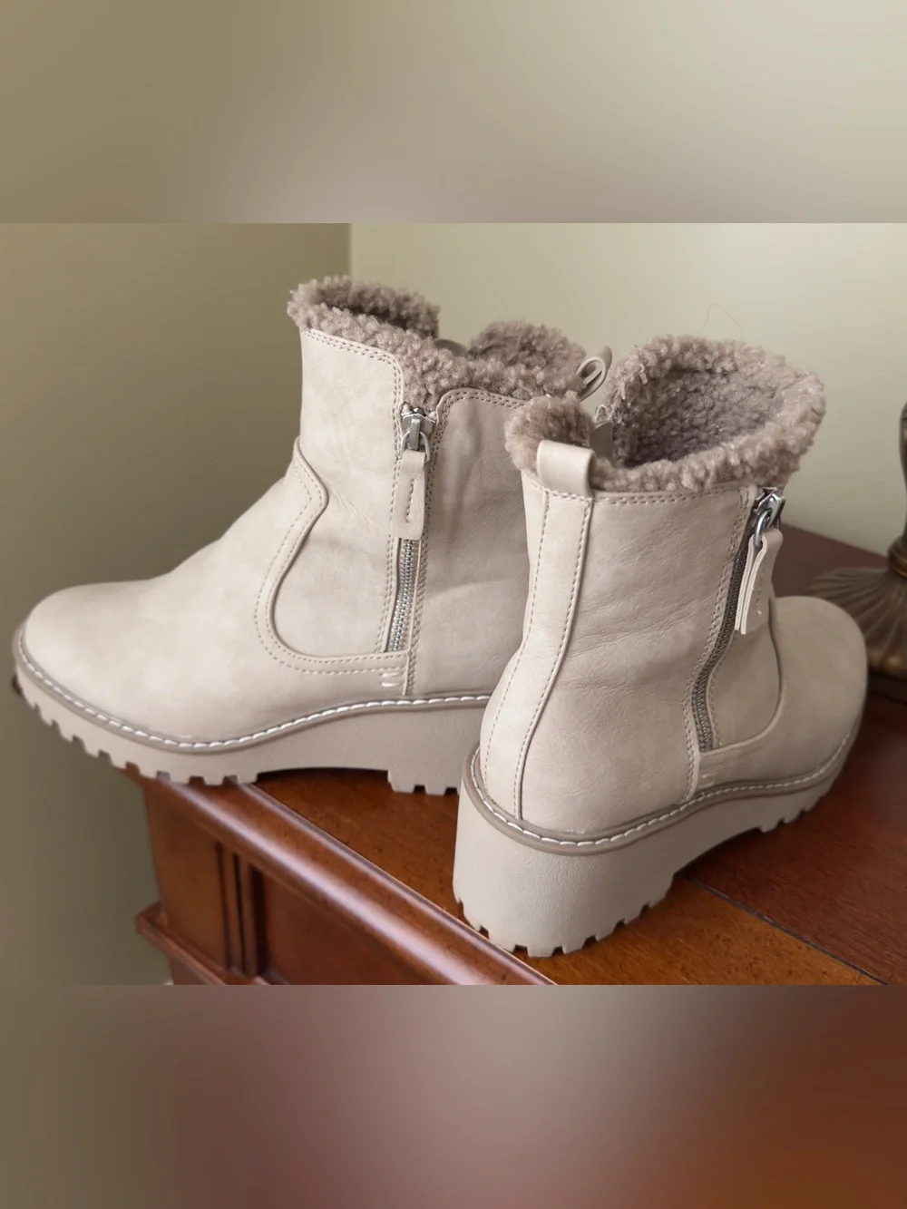 Dolce Vita Beige Faux-Shearling Ankle Boots